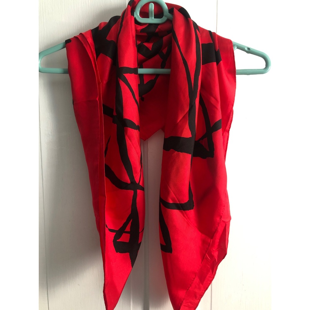 Echo Red and Black Abstract Graphic Print Silk Scarf Lightweight